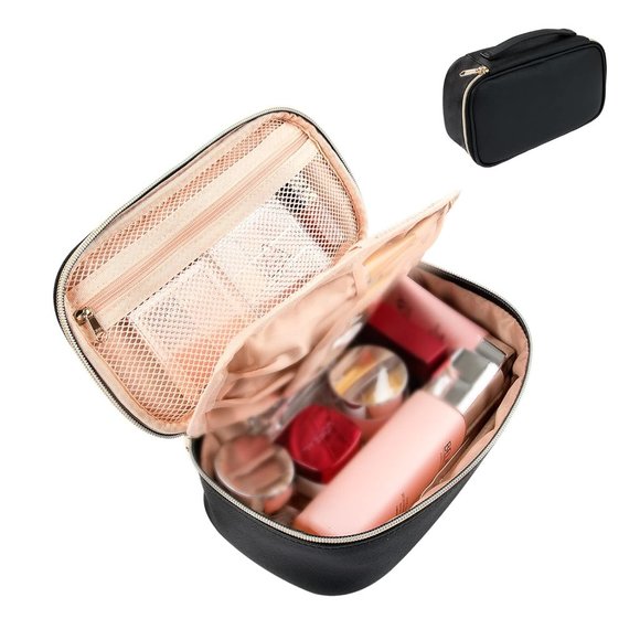 Women Girls Makeup Brush Organizer Cosmetics Bags with Compartment Black - Picture 8 of 9